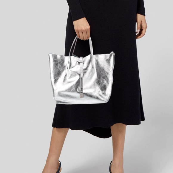 Tiffany & Co Tiffany Silver Metallic Leather Reversible Suede Tote Preowned